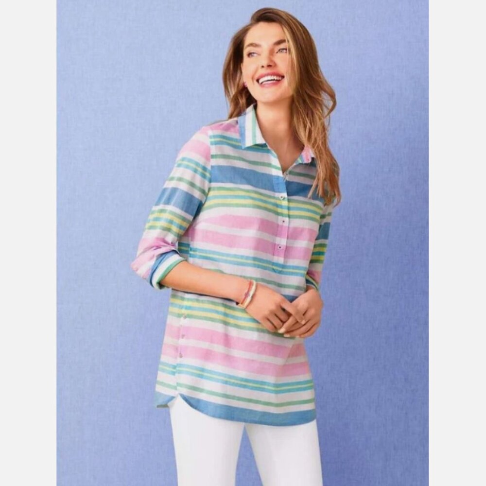 Talbots Popover Top-Beach Club Stripe Size XL